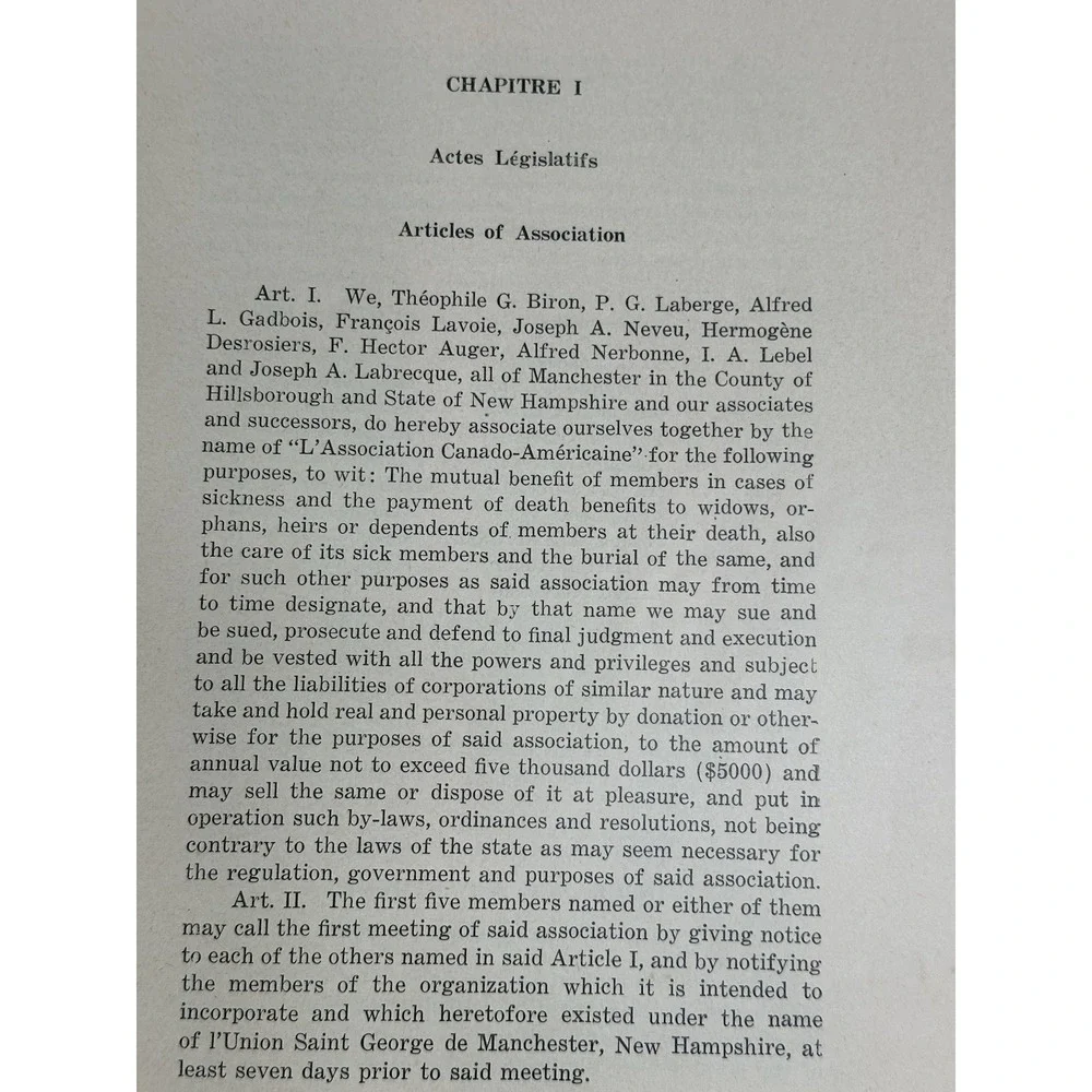 VINTAGE‎ 1948 CHARTER AND BYLAWS ASSOCIATION CANADIAN AMERICAN MANCHESTER NH